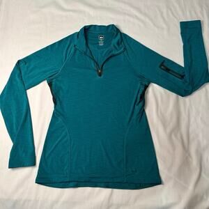REI Co-Op Women’s XS Teal 1/4 zip pullover outdoor hiking top light weight.
